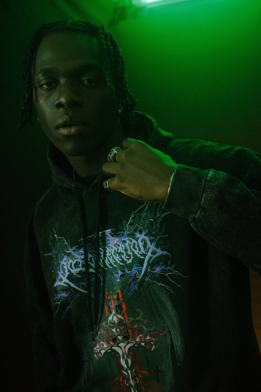 Hoodie acid wash Bo world cross - Bo world edition