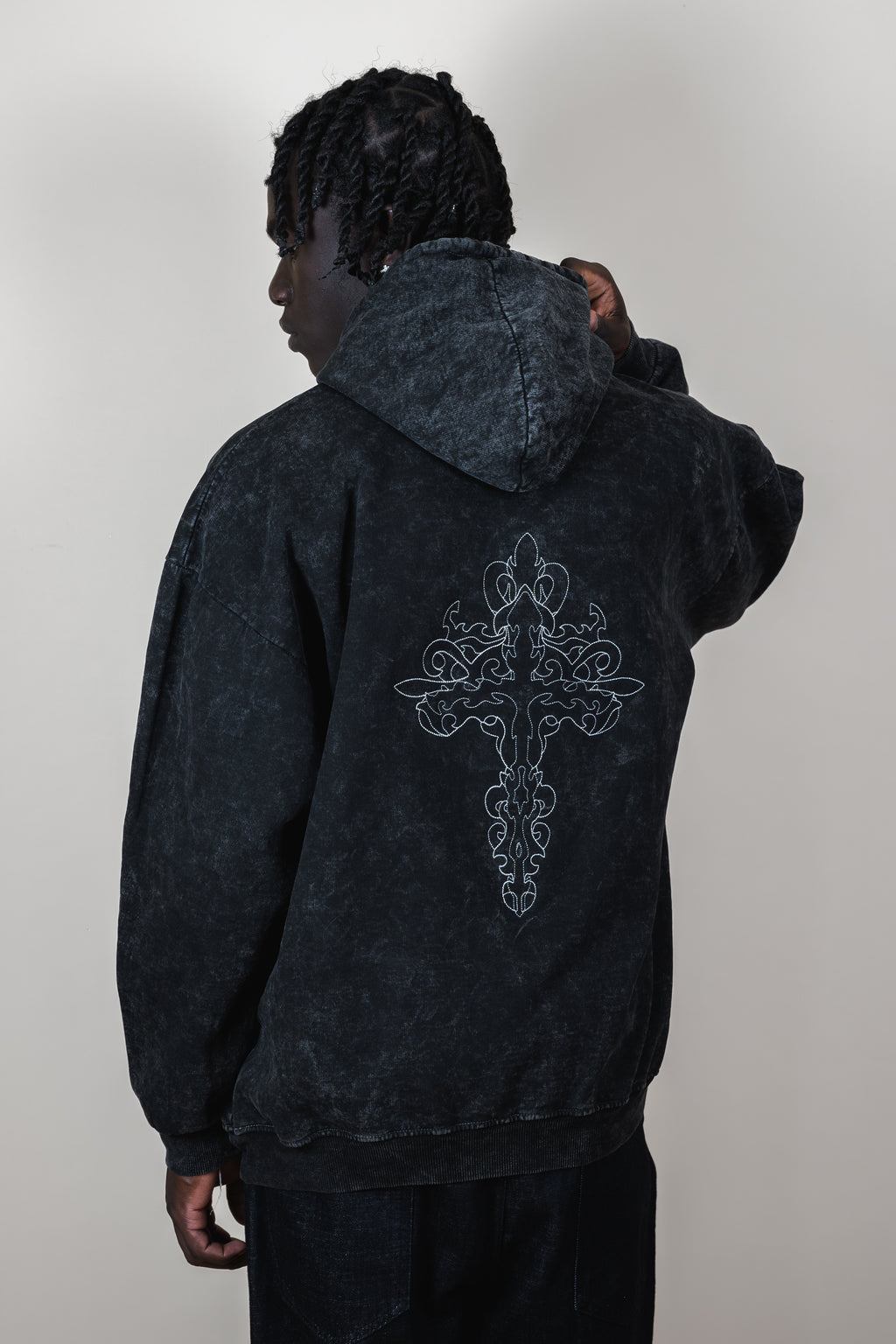 Hoodie acid wash Bo world cross minimalist - Bo world edition