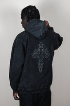 Hoodie acid wash Bo world cross minimalist - Bo world edition