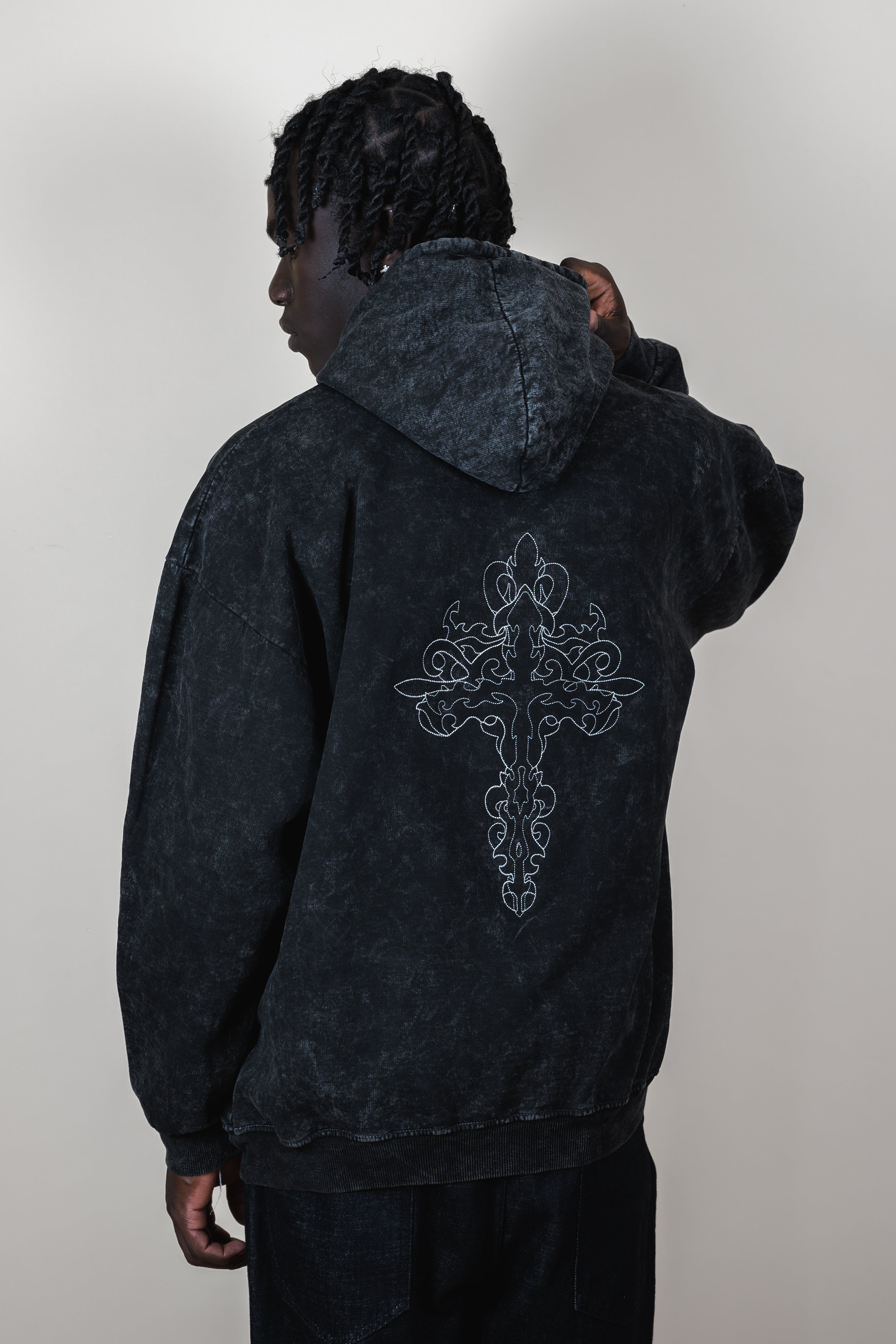 Hoodie acid wash Bo world cross minimalist - Bo world edition