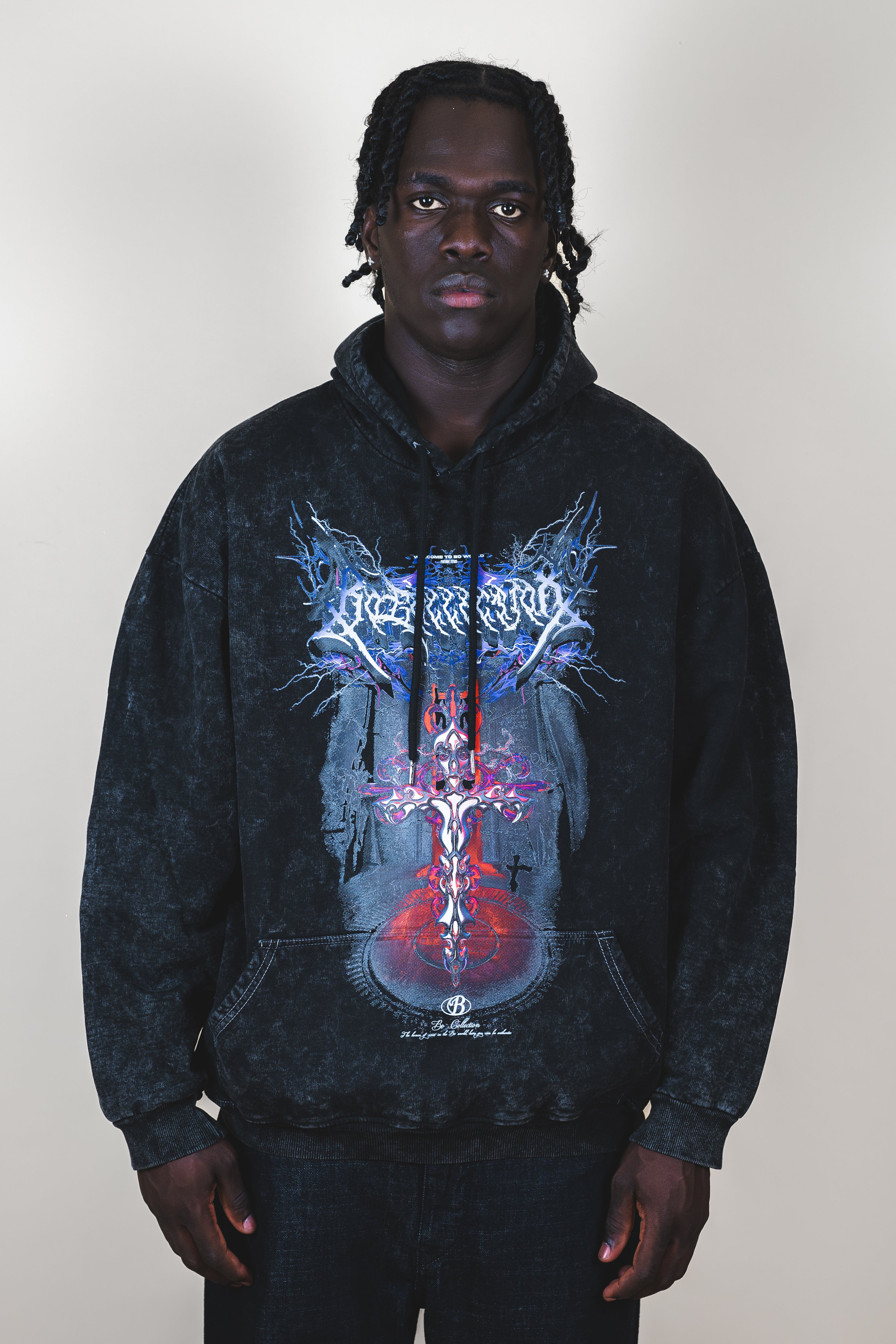 Hoodie acid wash Bo world cross - Bo world edition