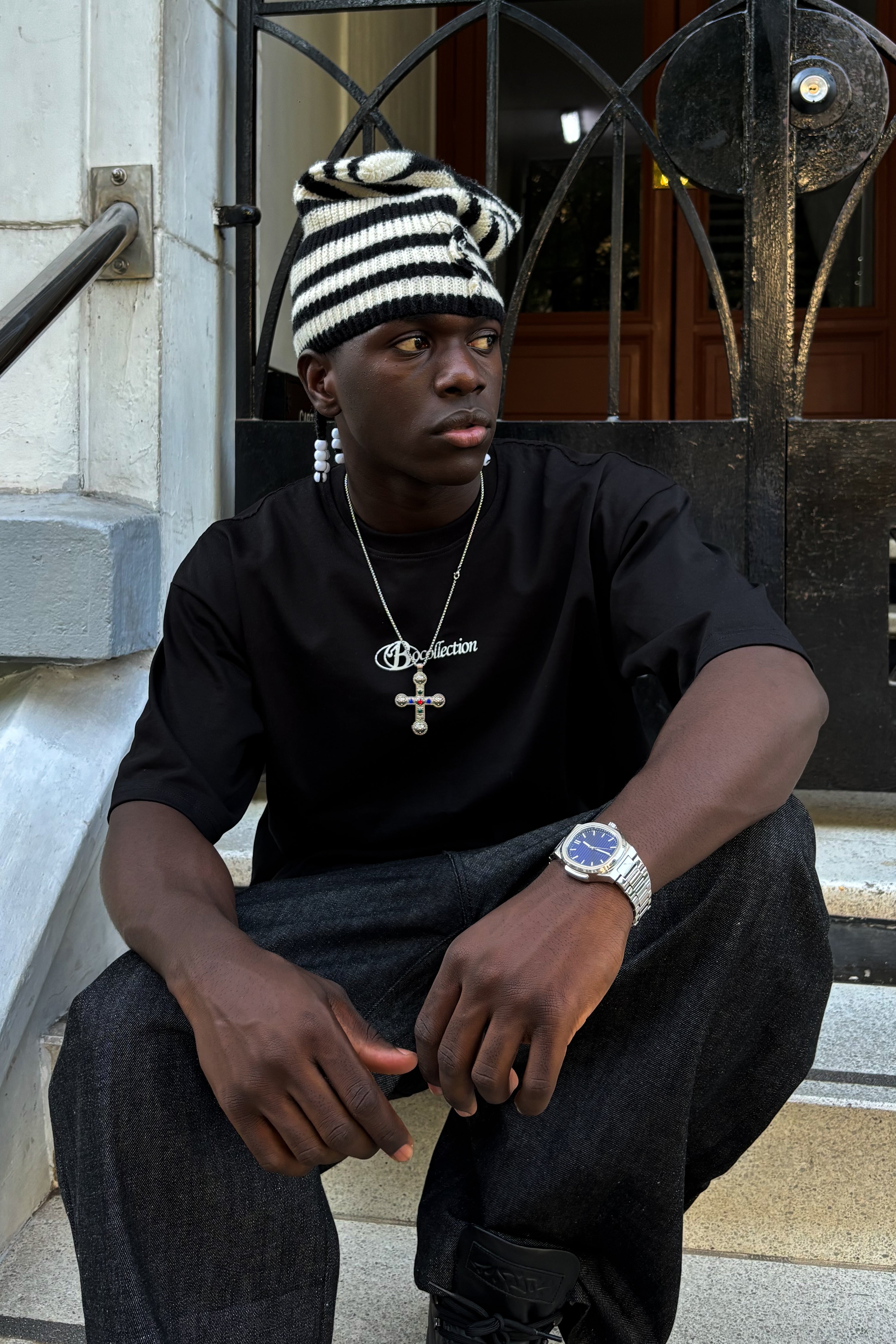 Polera negra logo 3D worldtrip algodón grueso