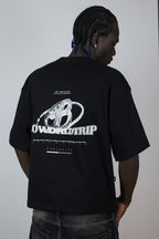 Polera negra logo 3D worldtrip algodón grueso
