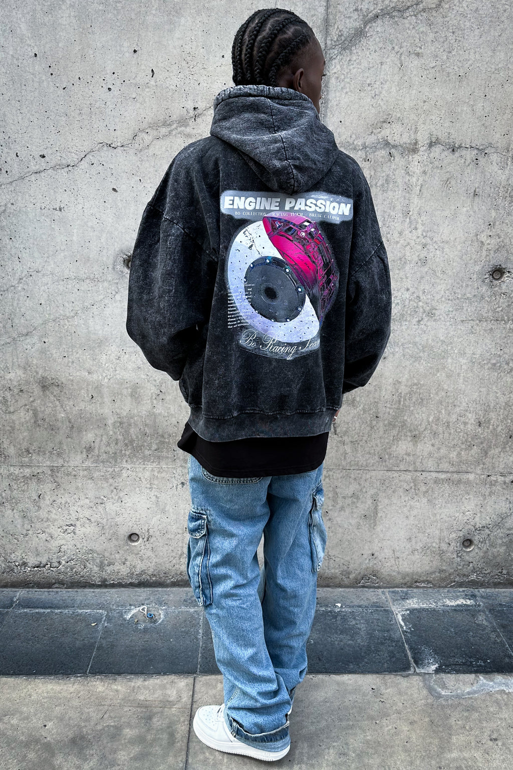 Hoodie engine passion acid wash - Bo racing team collection