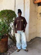 Polera marrón escudo Bo worldtrip algodón grueso