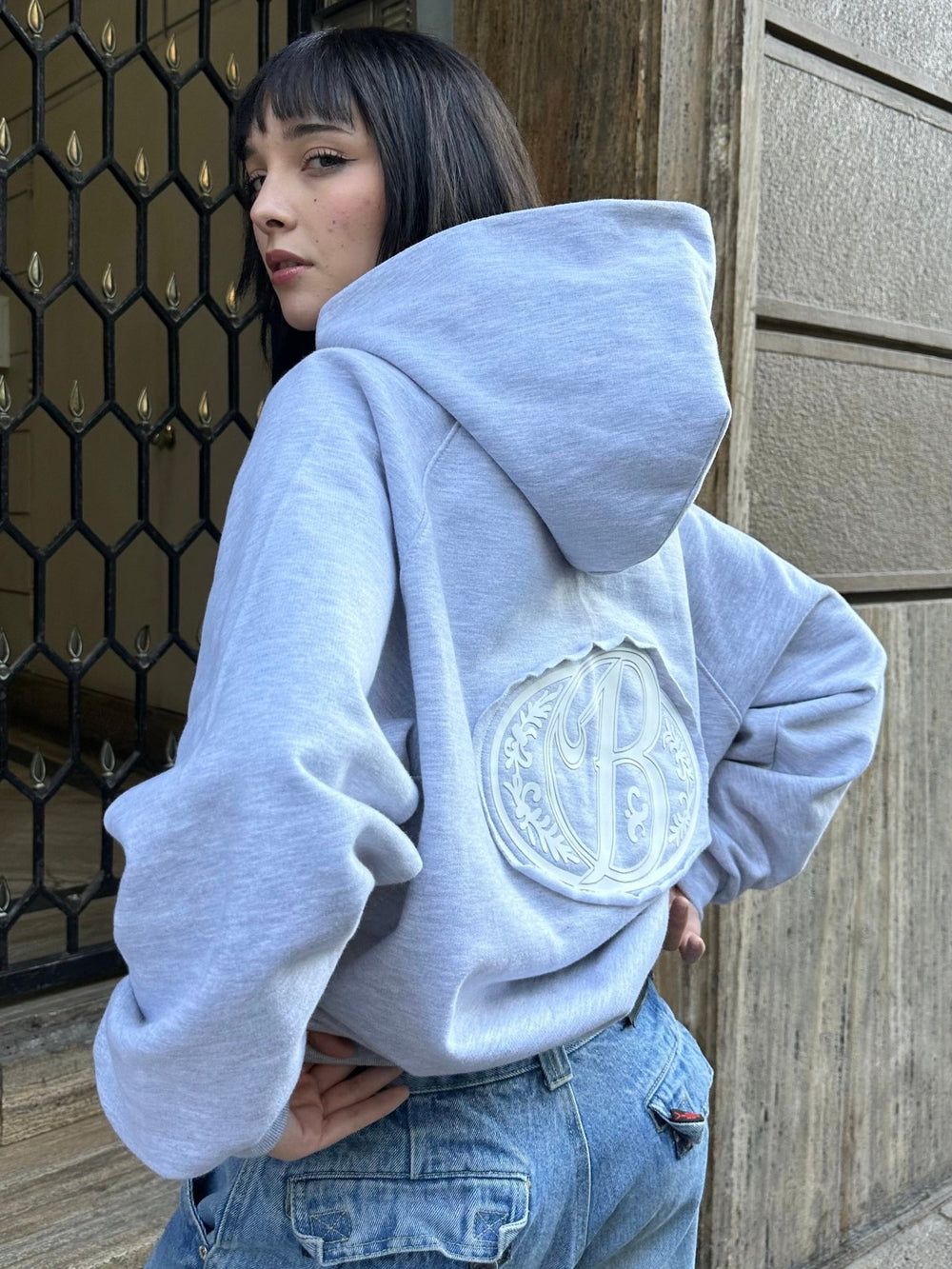Hoodie soft grey big logo 3D - BO COLLECTION ®