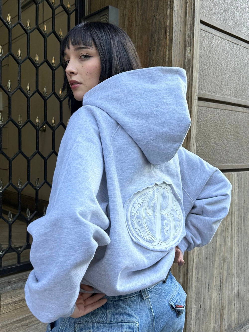 Hoodie soft grey big logo 3D - BO COLLECTION ®