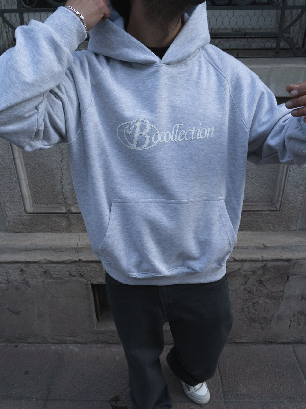 Hoodie soft grey big logo 3D - BO COLLECTION ®