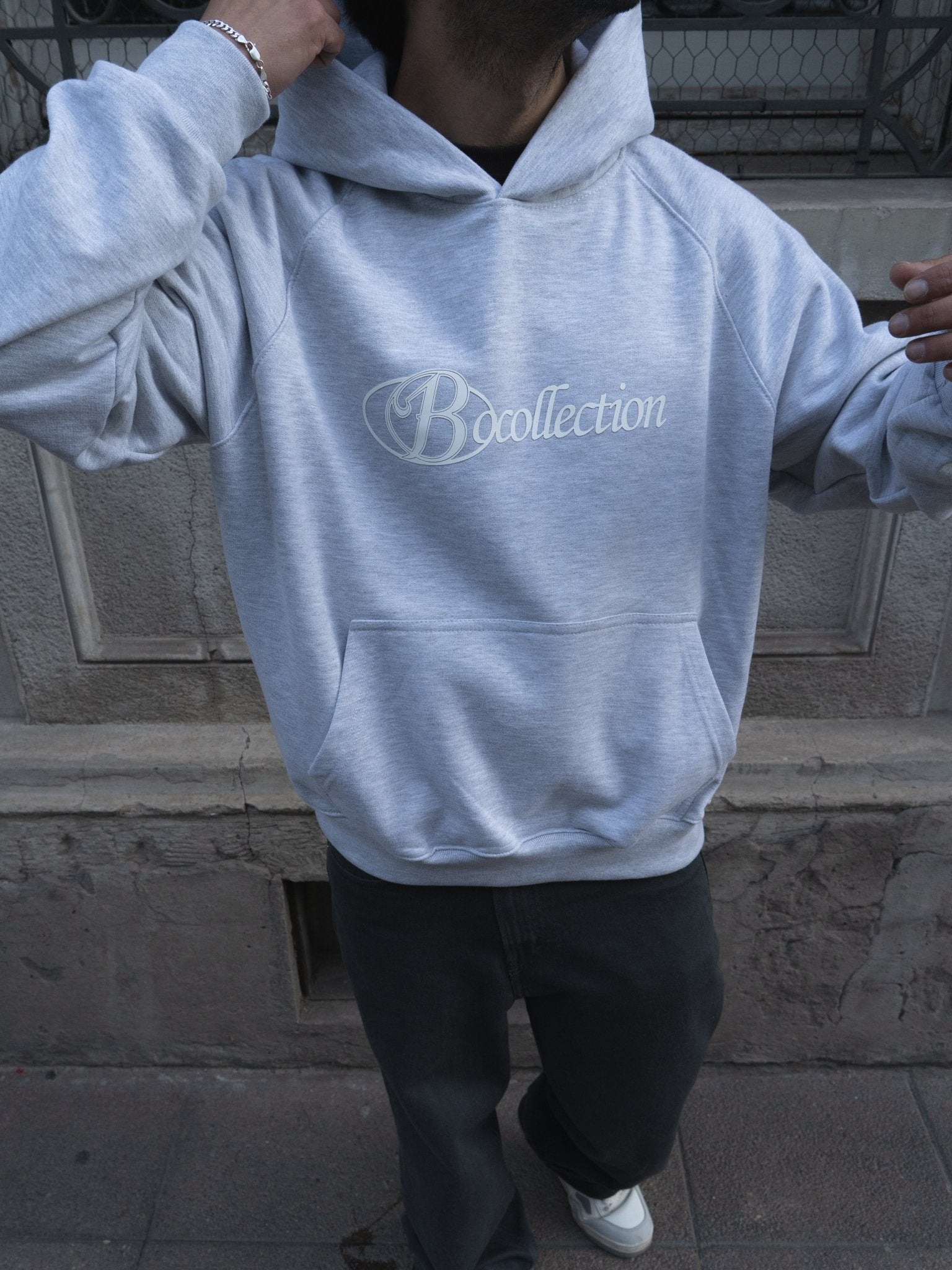 Hoodie soft grey big logo 3D - BO COLLECTION ®