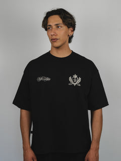 Polera negra escudo Bo worldtrip algodón grueso - BO COLLECTION ®