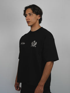 Polera negra escudo Bo worldtrip algodón grueso - BO COLLECTION ®