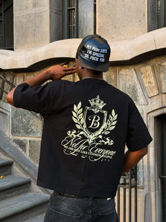 Polera negra escudo Bo worldtrip algodón grueso - BO COLLECTION ®